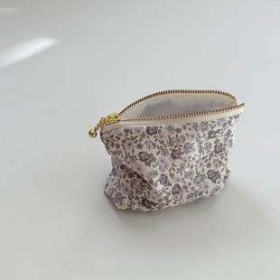 小巧可爱零钱包 复古小碎花纯棉拉链迷你钱包 塞裤兜薄款柔软收纳