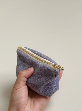 自制温柔紫色精致钱包 首饰口红银行卡收纳包 针织厚实迷你小包包