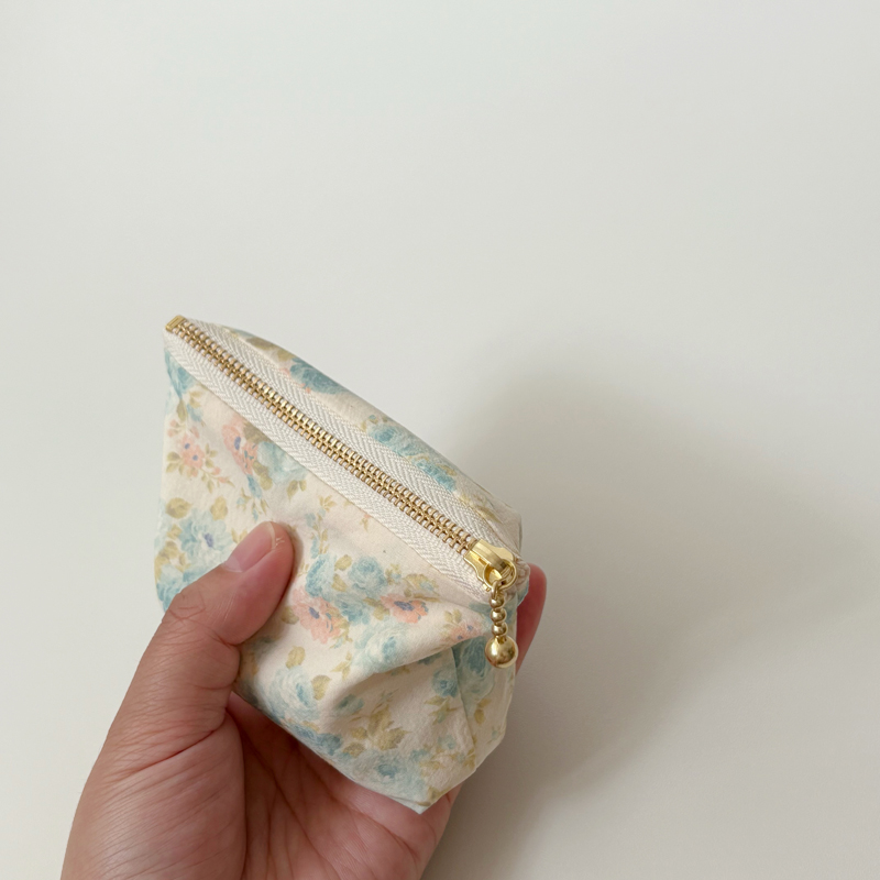 包邮蓝色温柔玫瑰碎花小钱包零钱袋轻薄柔软棉布塞口袋迷你收纳包