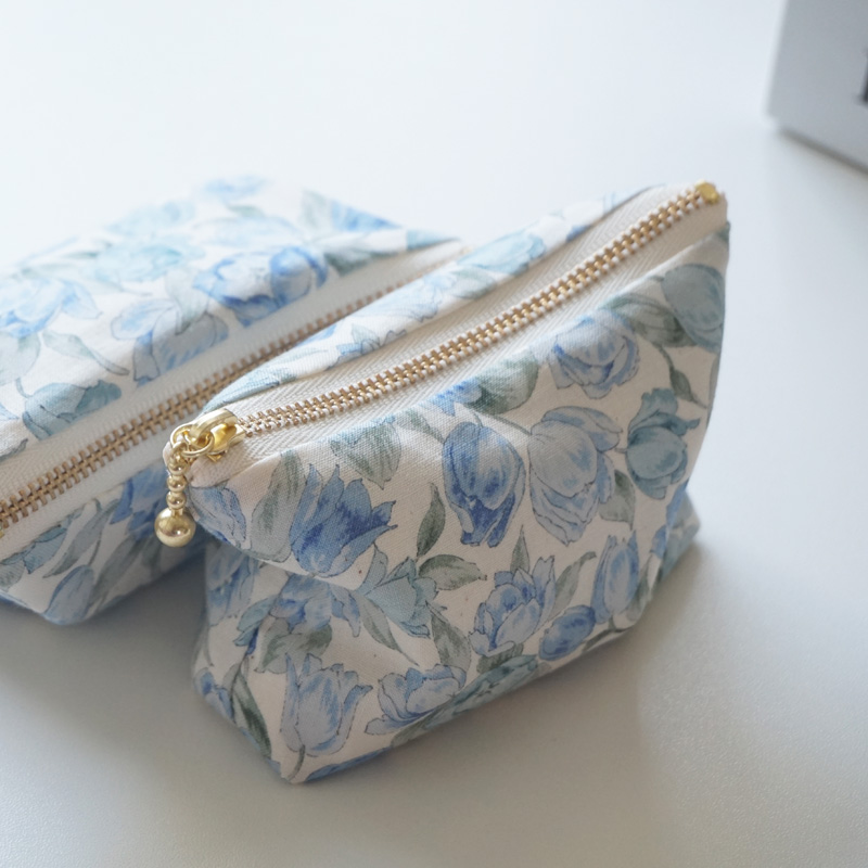 淡蓝色小清新花朵小布袋进口棉布手工迷你随身收纳包塞裤兜小钱包