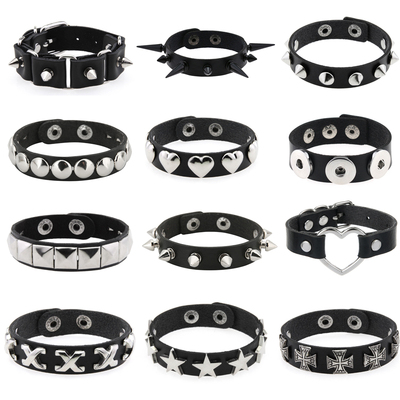 欧美跨境朋克风皮革铆钉手环