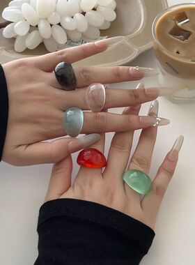 欧美树脂晕染戒指女夸张小众多巴胺配色指环食指戒手饰品配饰