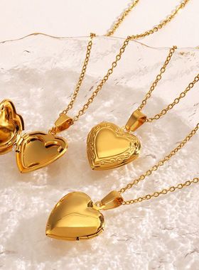 欧美时尚流行简约风爱心相框盒子项链女个性情人节礼物心形锁骨链