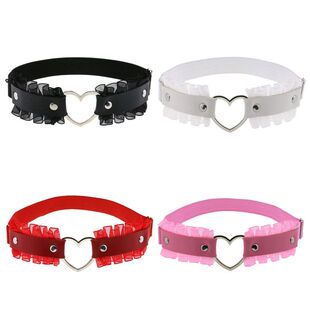 原宿新款软妹PU皮质桃心爱心形腿带性感蕾丝优美花边大腿环吊袜带