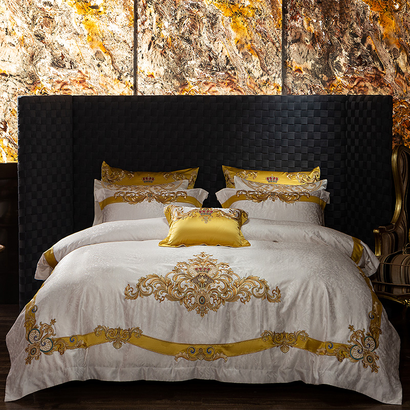 高端宫廷欧式全棉四件套160S锦缎提花被套奢华别墅十件套床上用品