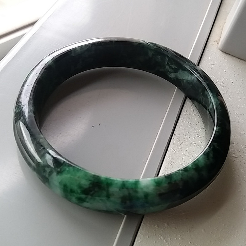 20年老店缅甸保真翡翠天然A货子老坑种乌鸡满色绿花64圈口手镯