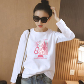 宽松体桖正肩韩版 白色长袖 薄款 女春秋季 上衣 t恤女纯棉内搭打底衫