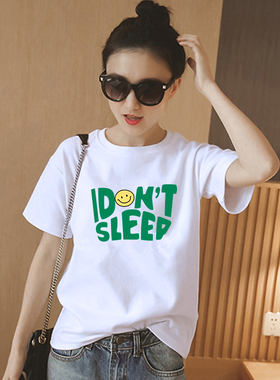 纯棉短袖t恤女白色2025年新款夏天小个子正肩体恤潮牌宽松上衣服