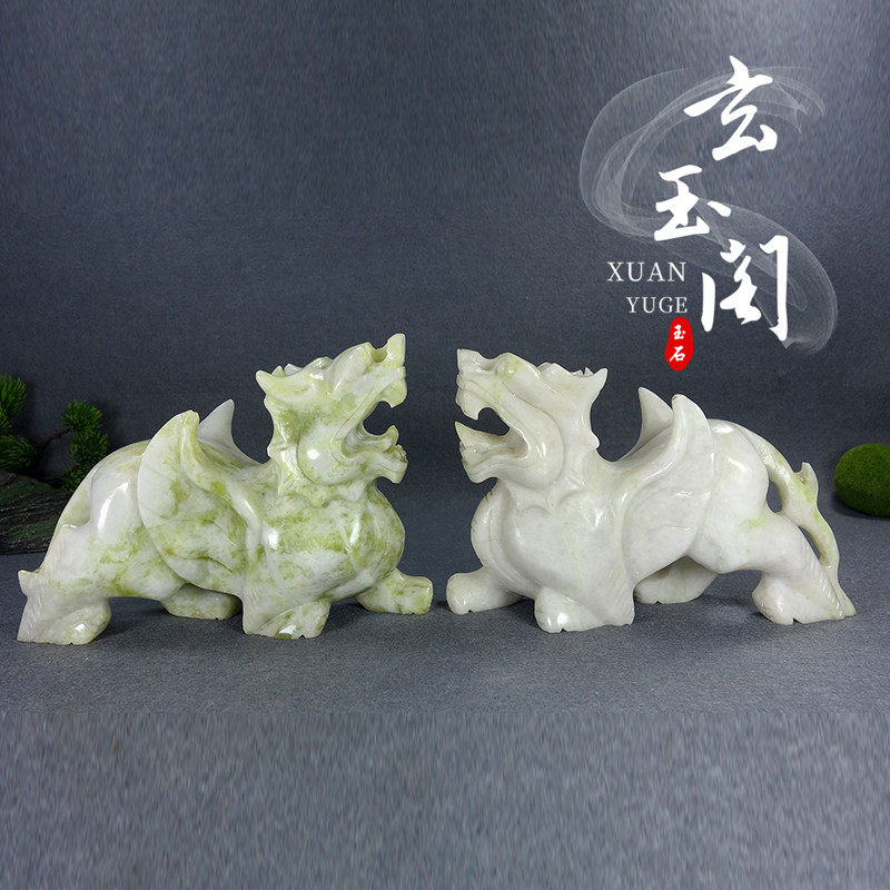 天然玉石招财貔貅一对蓝田玉中式家居摆件玄关装饰品礼品工艺品