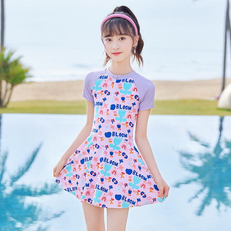 儿童泳衣女孩中大童可爱女童游泳衣夏季2023新款连体公主裙泳装