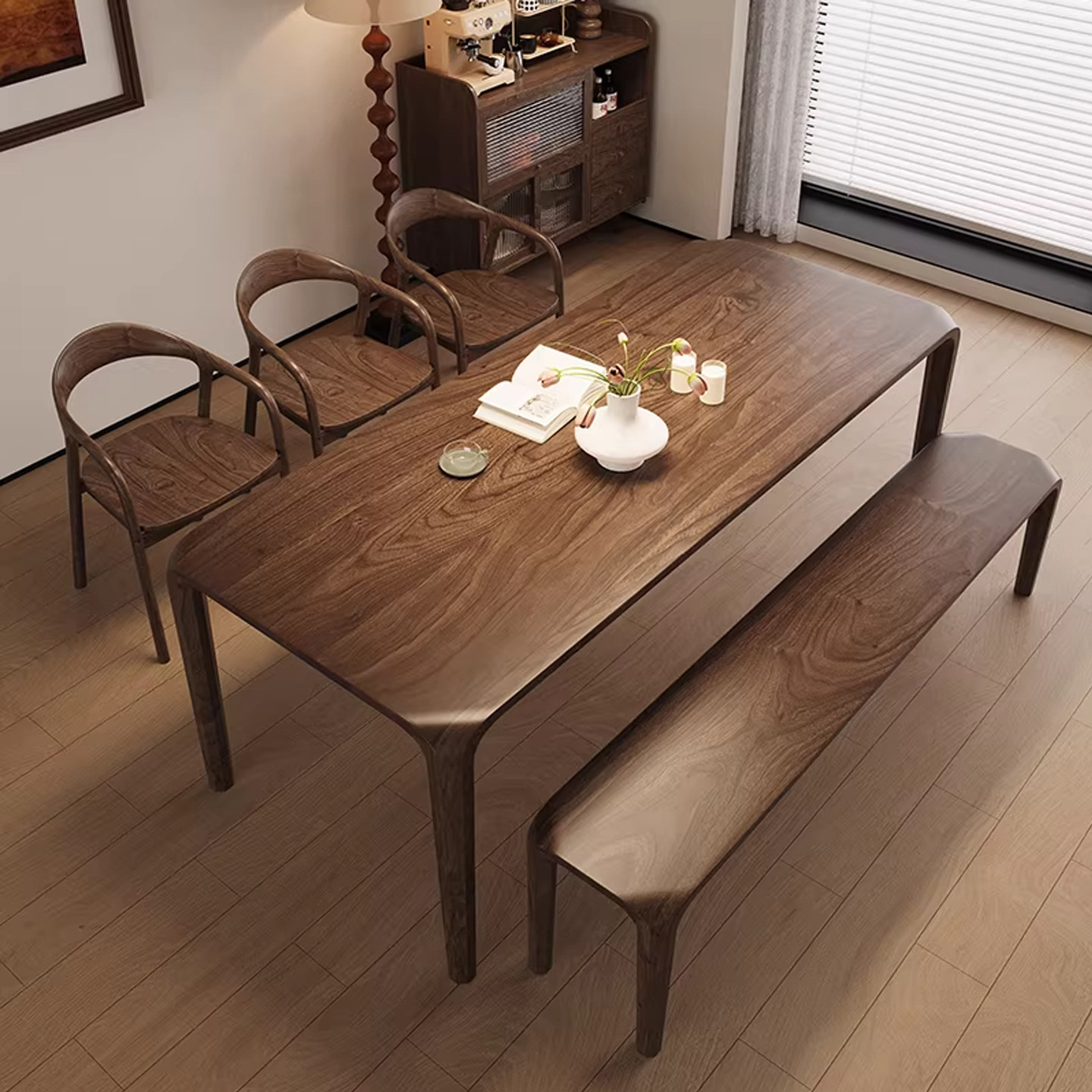 南美黑胡桃木实木餐桌原木大板轻奢客厅长方形吃饭桌榫卯办公书桌