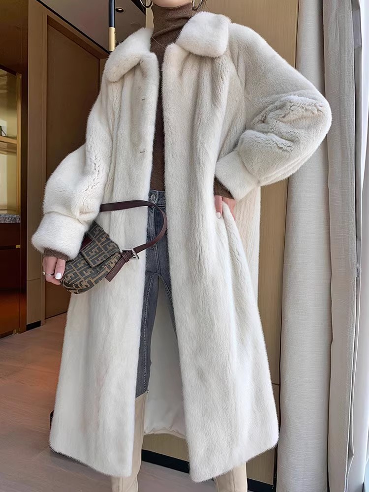 韩版仿水貂长款年轻款貂皮大衣