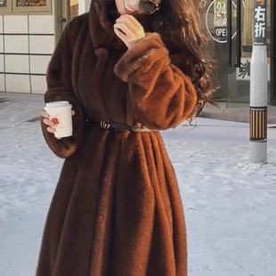 2025秋冬加厚长款立领水貂毛貂绒高级感毛毛环保皮草外套女大衣