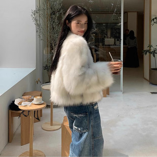 毛茸茸大衣冬季 短款 仿狐狸毛上衣2024新款 环保皮草外套女年轻款