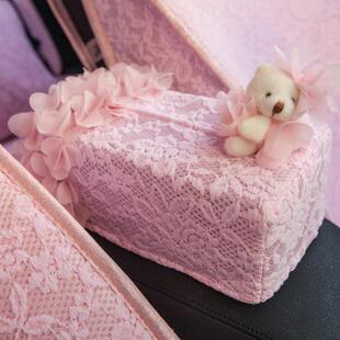 卡通花瓣雨女可爱蕾丝汽车车用纸巾盒套抽纸盒套韩版汽车内饰用品