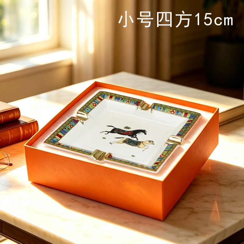 时尚陶瓷雪茄缸小号四方形创意欧式烟灰缸高档大气家用精美礼盒装