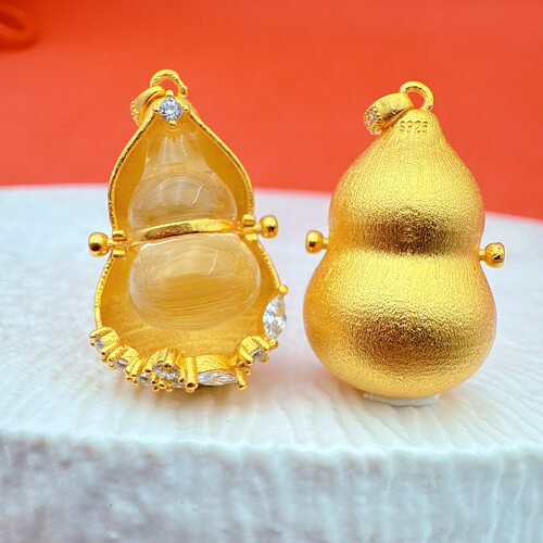 s925古法金白水晶葫芦吊坠DIY