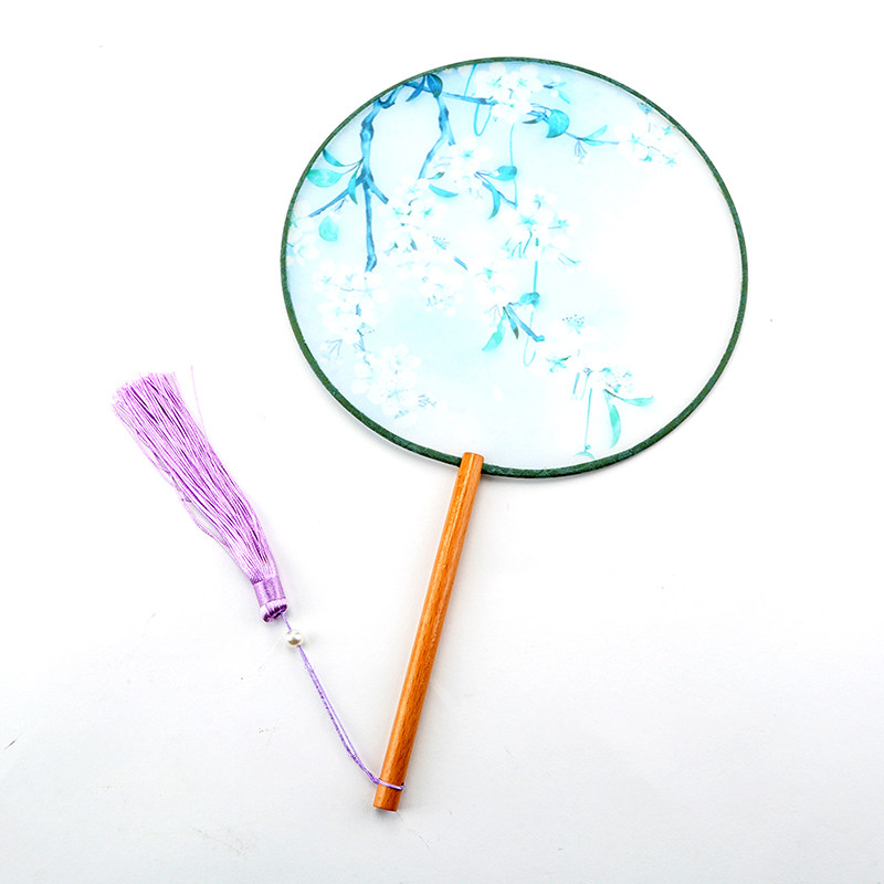 TUANFAN 고대 팬 여름 여성 고전 HANFU 댄스 팬 중국 스타일 선물 반투명 긴 손잡이 술 둥근 팬