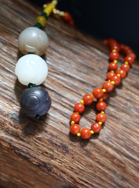 猪羊兔手链坠和田玉三合生肖原创