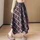 小个子胖MM松紧腰不规则格纹裙秋装 大码 女士垂坠感显瘦百搭半身裙