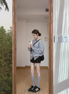 灰色针织衫2025春秋新款女慵懒风开衫上衣外搭韩系chic别致小外套