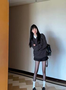 韩系复古麻花灰色套头毛衣女秋冬2025新款慵懒风宽松软糯针织上衣