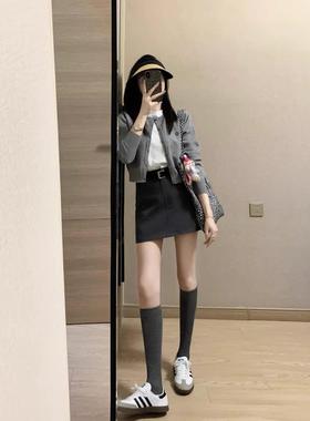 灰色针织开衫女2025春季新款修身百搭薄款毛衣外套小个子短款上衣