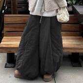 韩系胖mm小个子松紧腰抽绳休闲裤 女士宽松垂感显瘦夹棉裤 冬装 大码