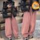 抽绳高腰显瘦阔腿裤 粉色加绒百搭松驰感休闲哈伦裤 女2026秋冬韩版