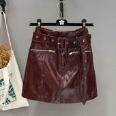 大码 女装 安可拉红百搭显瘦PU皮半身裙秋冬胖mm洋气轻奢复古包臀裙