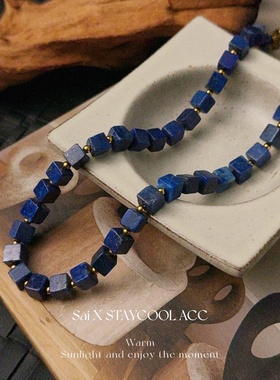 6mm方糖方形串珠项链女士高级感锁骨链北欧复古毛衣链气质