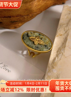 钛钢石星芒椭圆形金色女士开口戒指不掉色高级感指环北欧风