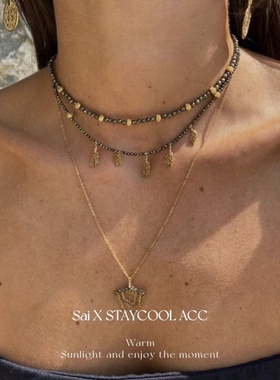 切面小米珠流苏吊坠链条项链女士锁骨链叠戴毛衣链北欧风