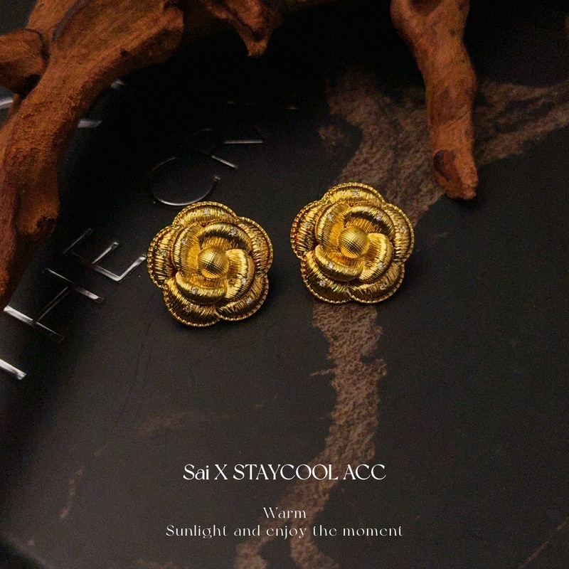 复古金色玫瑰花雕花法式耳环女士耳钉高级轻奢感北欧风中古风