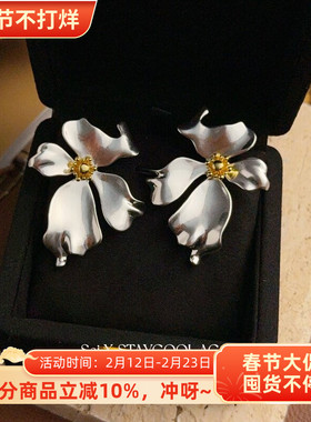 金属花瓣哑色磨砂雾面感耳钉女士高级感耳环个性欧美复古中古风