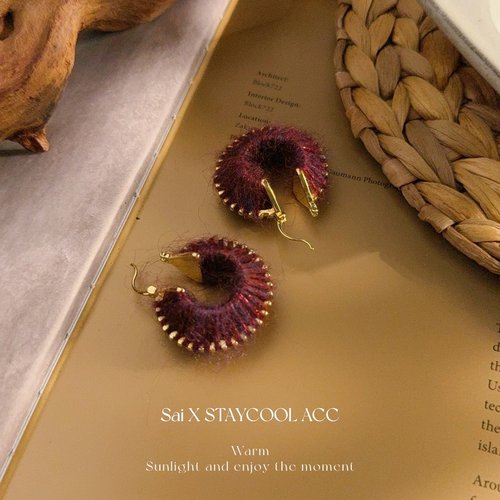 毛线立体缠绕耳圈女士高级感时髦耳环秋冬款欧美个性复古风