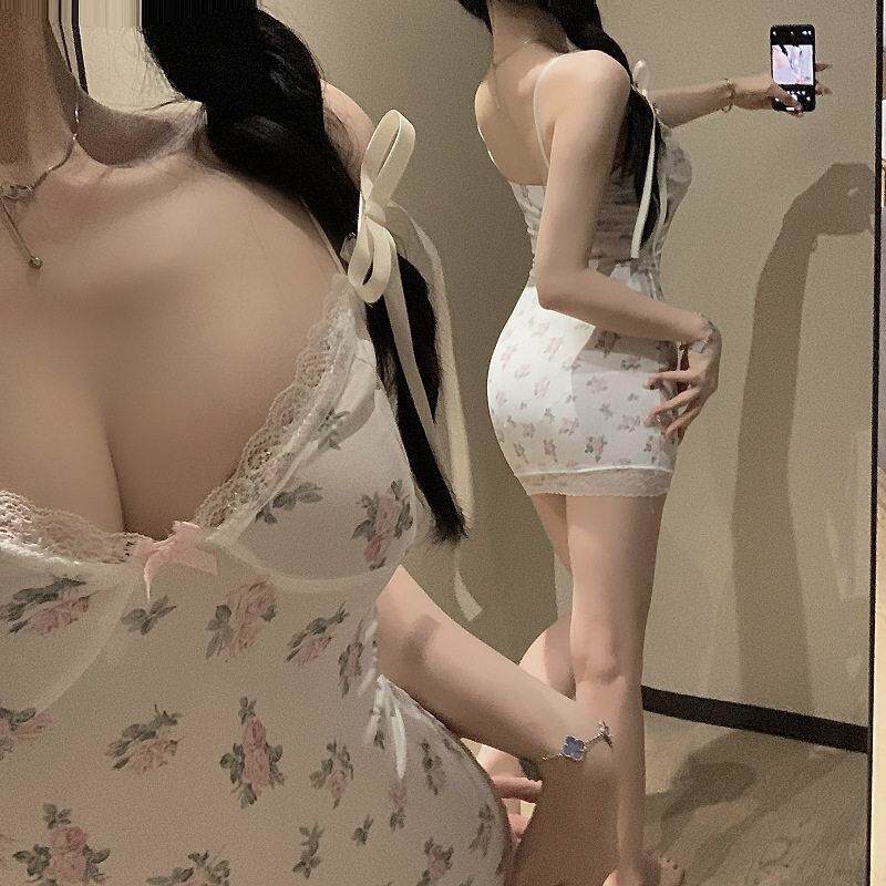 法式碎花蕾丝吊带睡裙女春季网红纯欲风带胸垫睡衣甜美性感家居服