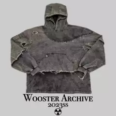 【Fan Chengcheng's Style】Woosterarchive Apocalyptic Style Patchwork Deconstructed Distressed Heavy Wash Hoodie Sweatshirt