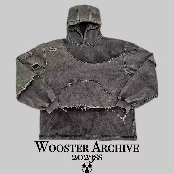 【Fan Chengcheng's Style】Woosterarchive Apocalyptic Style Patchwork Deconstructed Distressed Heavy Wash Hoodie Sweatshirt