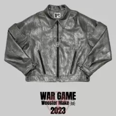 Woosterarchive2023Ss Meteorite Gray Leather Wax Double-Ring Buckle with Slide-Down Shoulder Pads and Multi-Zipper Jacket