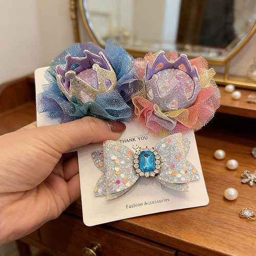 儿童发饰蝴蝶结发夹爱莎公主皇冠头饰女童边夹小女孩洋气发卡顶夹