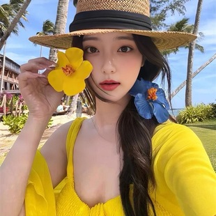 夏日多巴胺扶桑花花朵发夹女款侧边头饰配饰海边度假风氛围感发饰