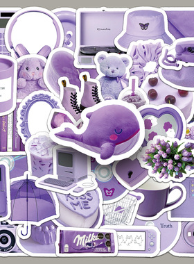 50张ins风紫色贴纸Suitcase Sticker卡通可爱DIY手账电脑防水装饰