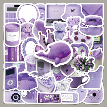 50张ins风紫色贴纸Suitcase Sticker卡通可爱DIY手账电脑防水装饰