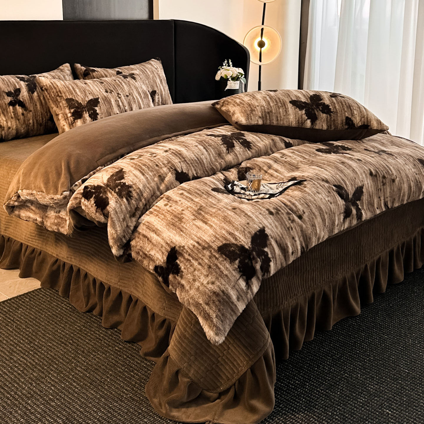 印花床盖款牛奶绒四件套夹棉冬季双面法兰绒床单被套加厚保暖床品