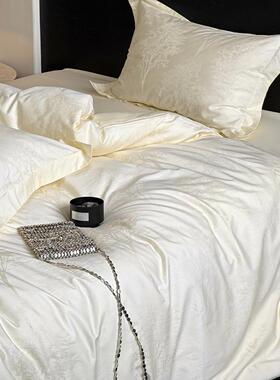 轻奢高级感100S长绒棉纯棉四件套白色贡缎提花床单被套床笠罩床品