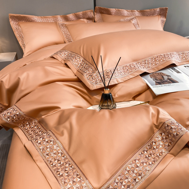 高端出口纯棉双股长绒棉四件套100%全棉被套床单笠轻奢风床上用品