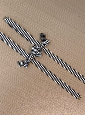 嘟嘟唇黑色格子蝴蝶结可调节纯欲原创性感美背辣妹外穿内衣肩带