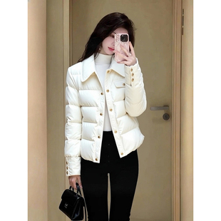 版型巨好看的小香风韩系白色夹棉羽绒棉服厚外套女装冬显瘦不臃肿