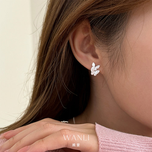 纯银999双蝴蝶螺丝耳钉耳环女款